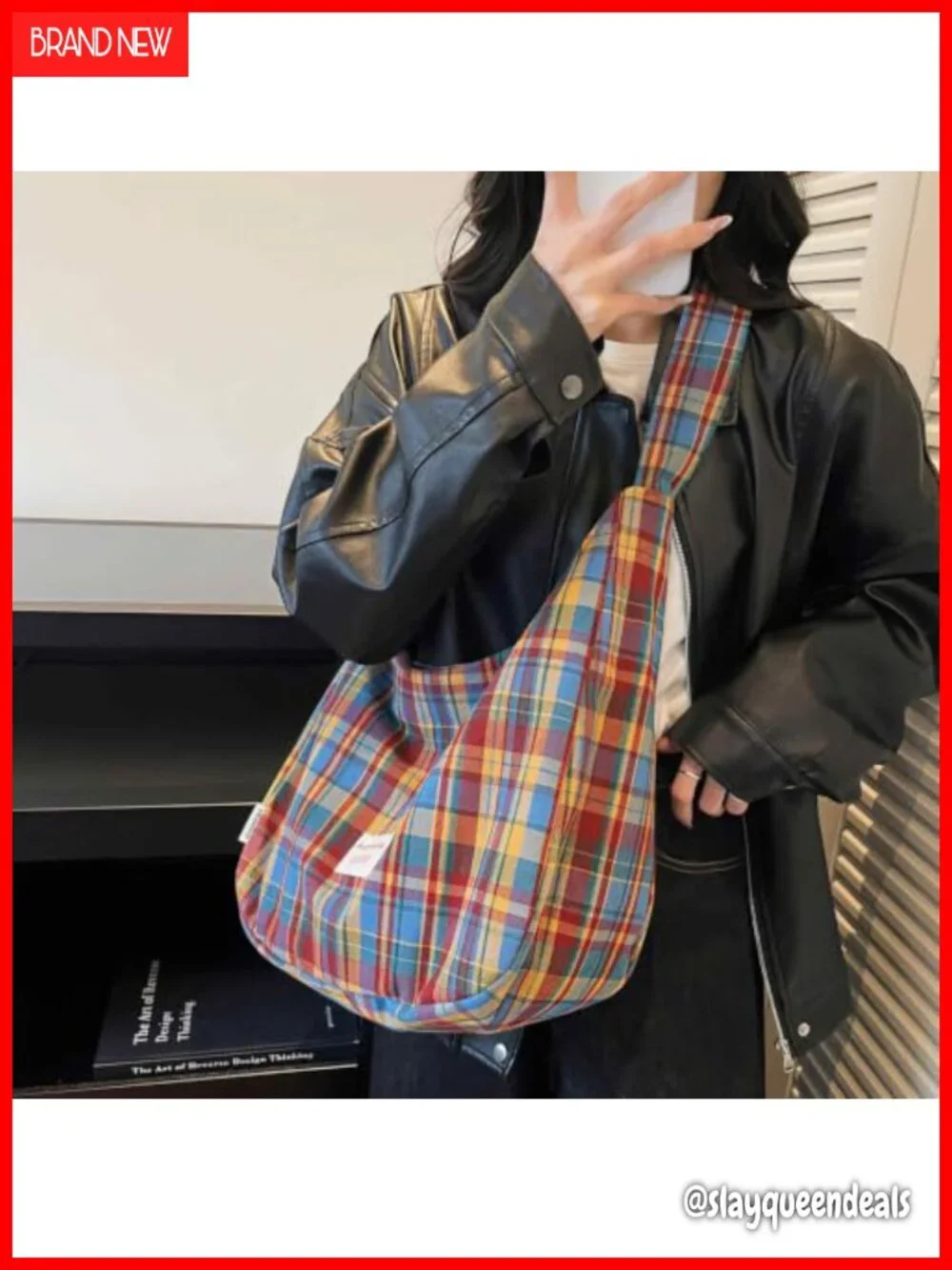 Tweed Plaid Hobo Shoulder Bag Gingham Patchwork